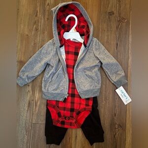 Carter's Gray Hoodie and Red Plaid Bodysuit Set
